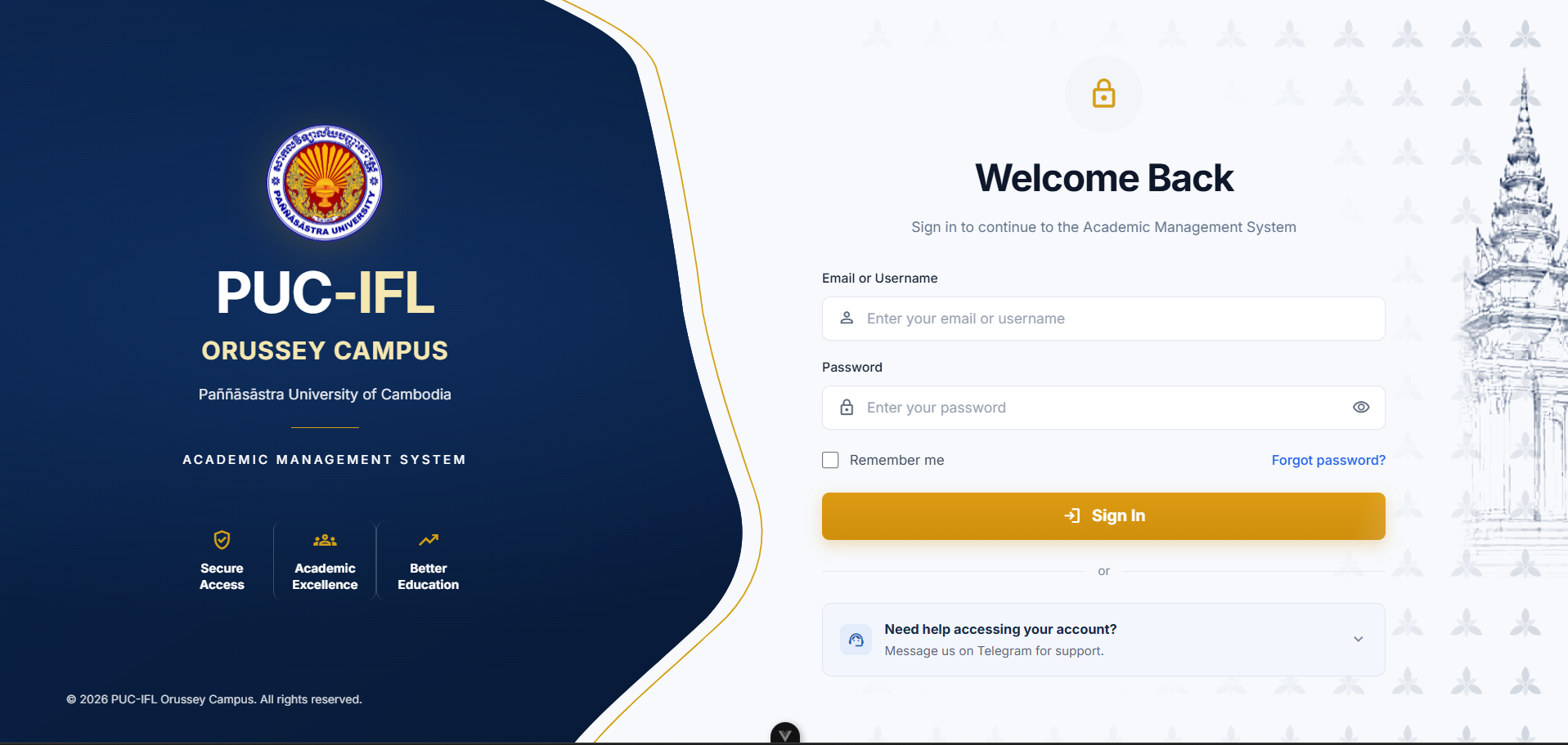PUC-IFL Enrollment & Academic System — screenshot